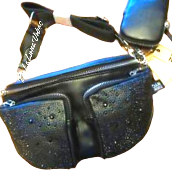 NEW Unisex Black on Black Shimmer 3-Pocket Adjustable Waist Bag - Picture 1 of 8